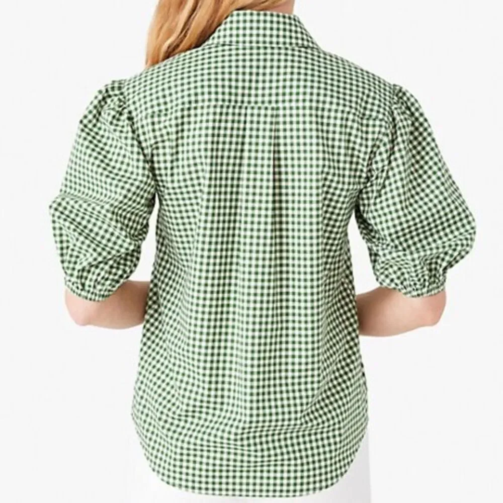 NWT kate spade mini gingham button-front shirt, Green‎ & White